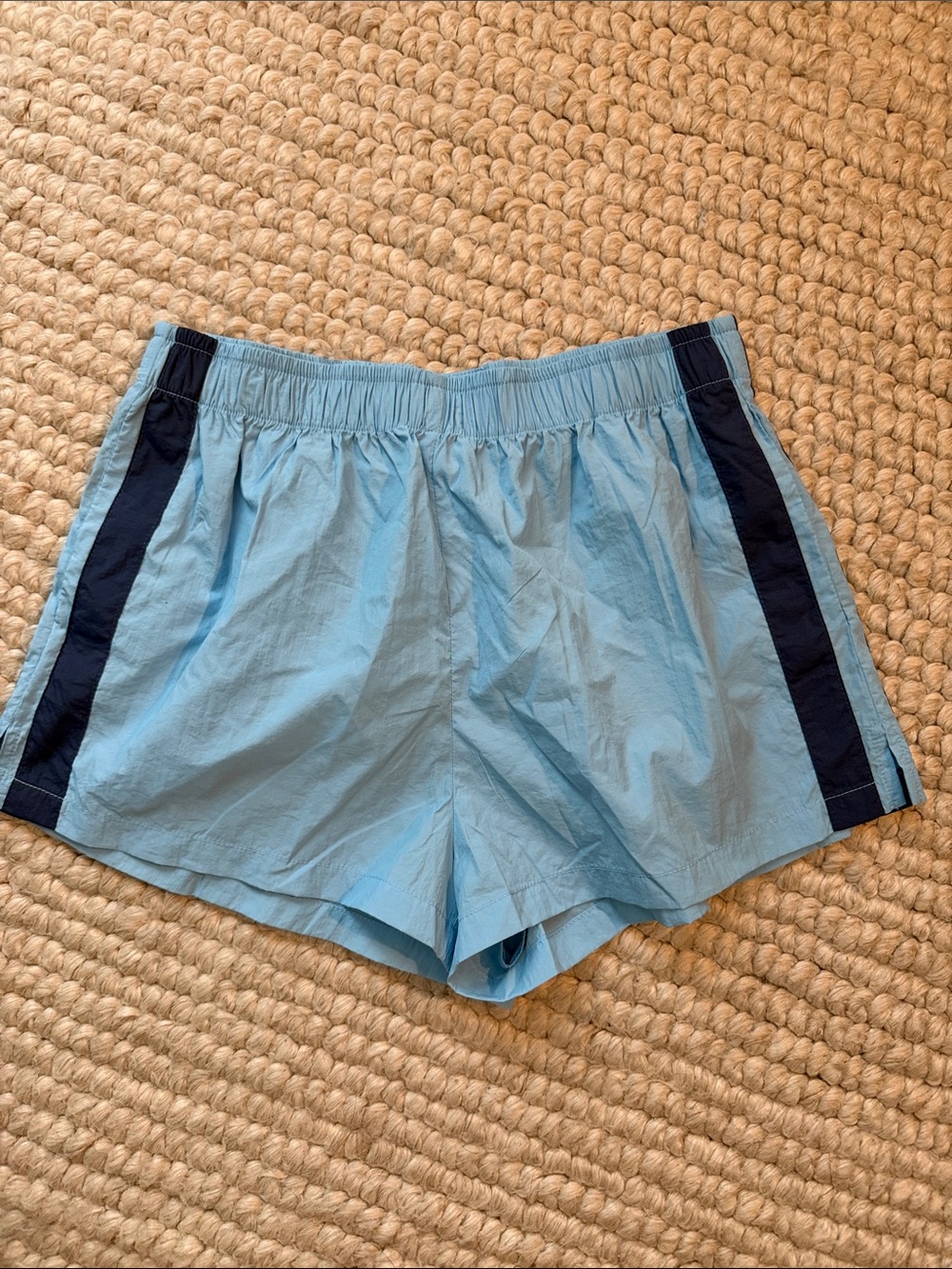 Daily Drills Light Blue Athletic Shorts with Navy Side Stripes